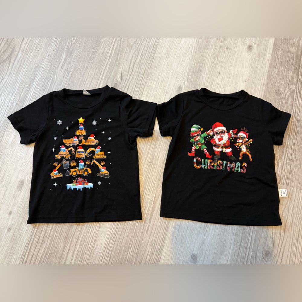 SHEIN Black Graphic Short Sleeve Christmas Tees